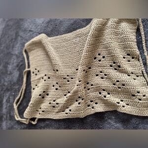 Army Green Crocheted Knit Crop Top